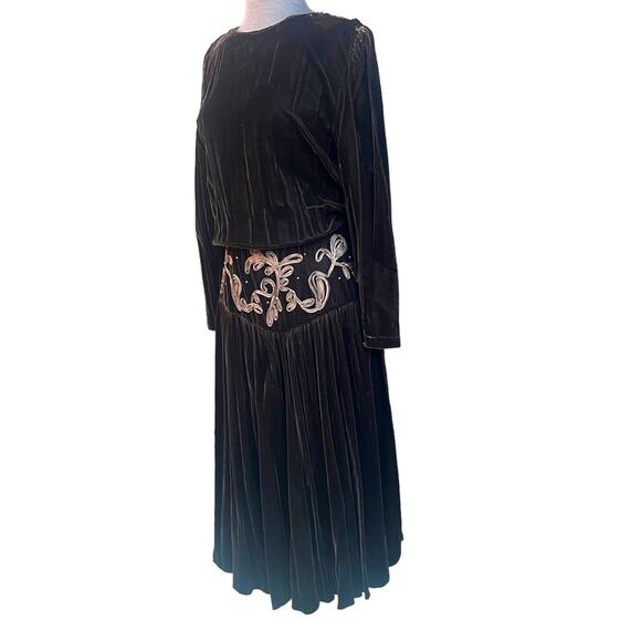 Vtg Velvet Drop Waist Embroidered Dress Womens M Fairy Grunge Whimsigoth Regency - Picture 2 of 8